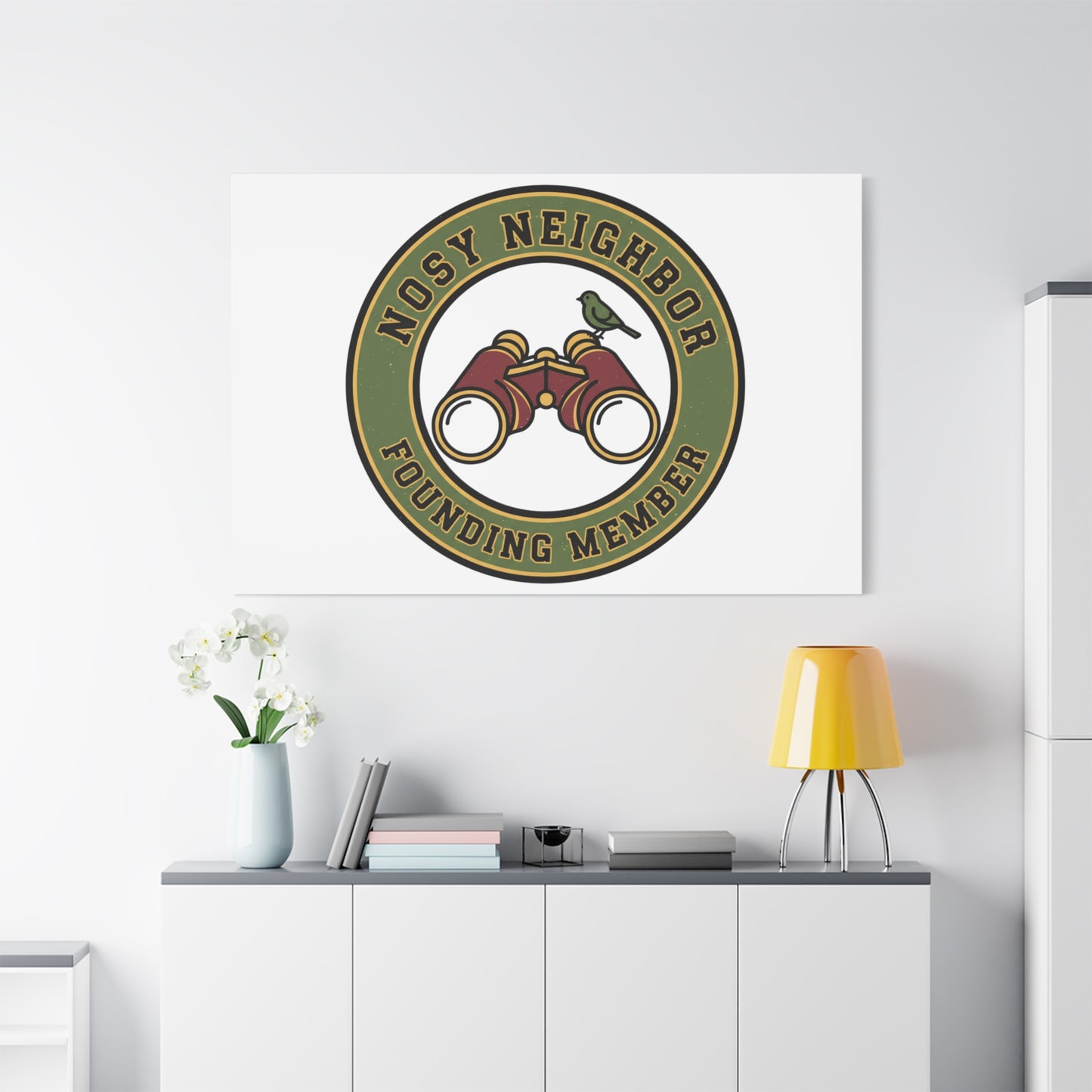 Nosy Neighbor Binoculars Logo Canvas — Retro Birding Art | Grandpa Core Country Core | Flipped Stitch