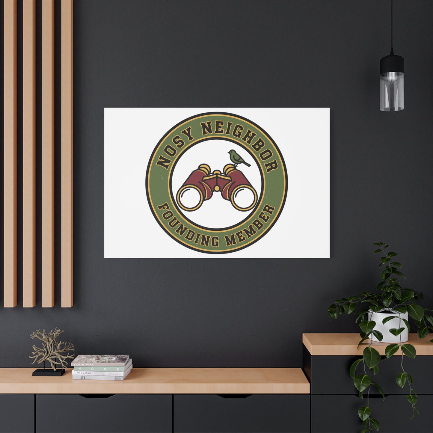 Nosy Neighbor Binoculars Logo Canvas — Retro Birding Art | Grandpa Core Country Core | Flipped Stitch