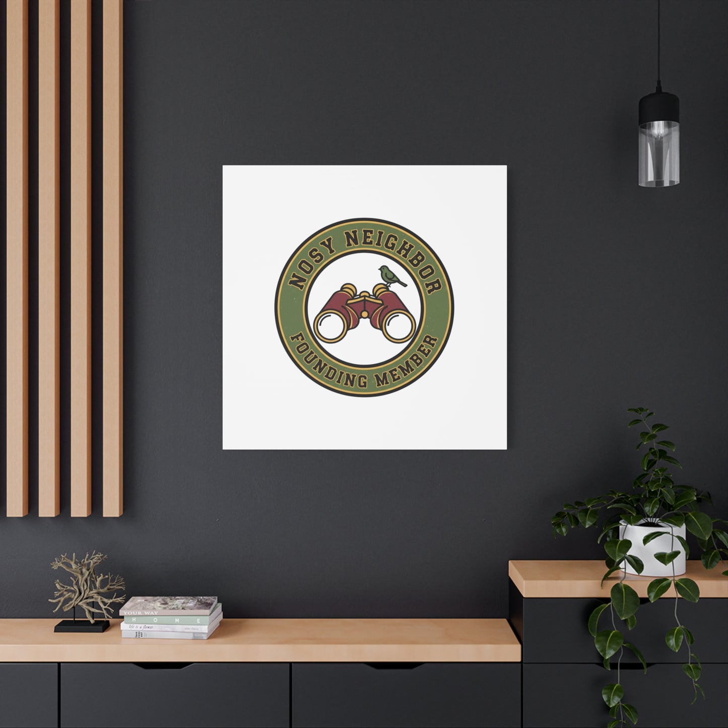 Nosy Neighbor Binoculars Logo Canvas — Retro Birding Art | Grandpa Core Country Core | Flipped Stitch