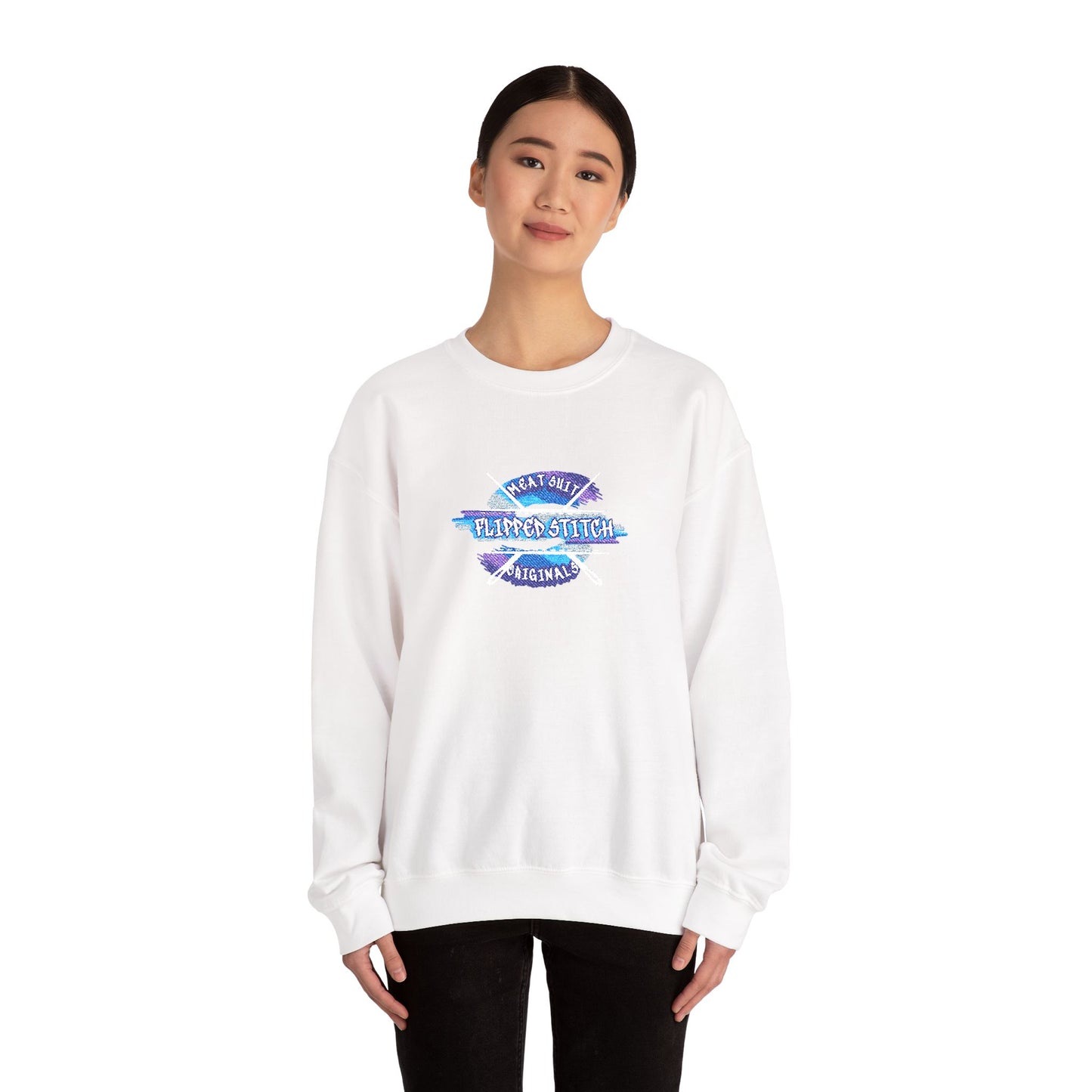Blue Holographic Kiss Logo Crewneck Sweatshirt — Unisex Aesthetic Streetwear | Flipped Stitch