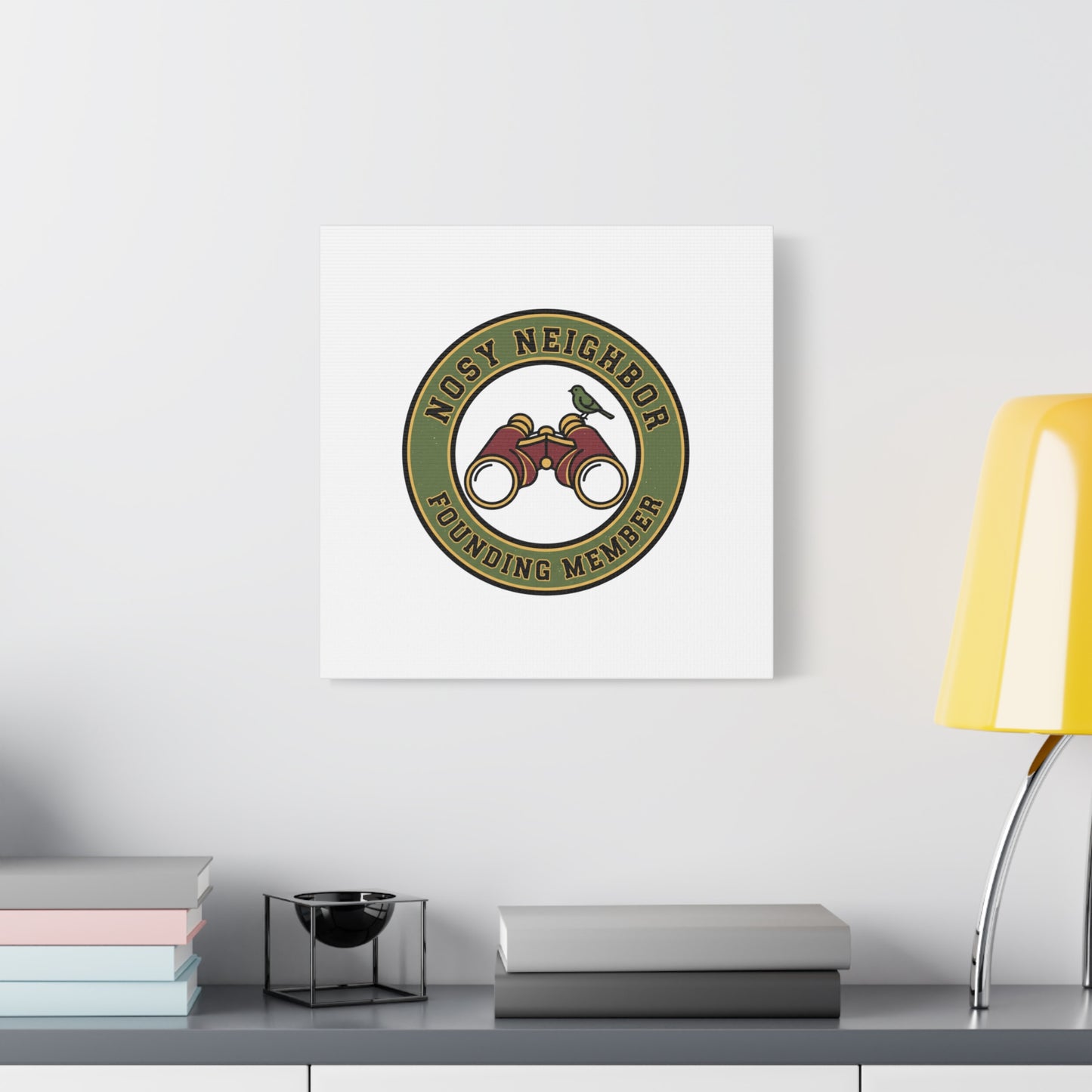 Nosy Neighbor Binoculars Logo Canvas — Retro Birding Art | Grandpa Core Country Core | Flipped Stitch