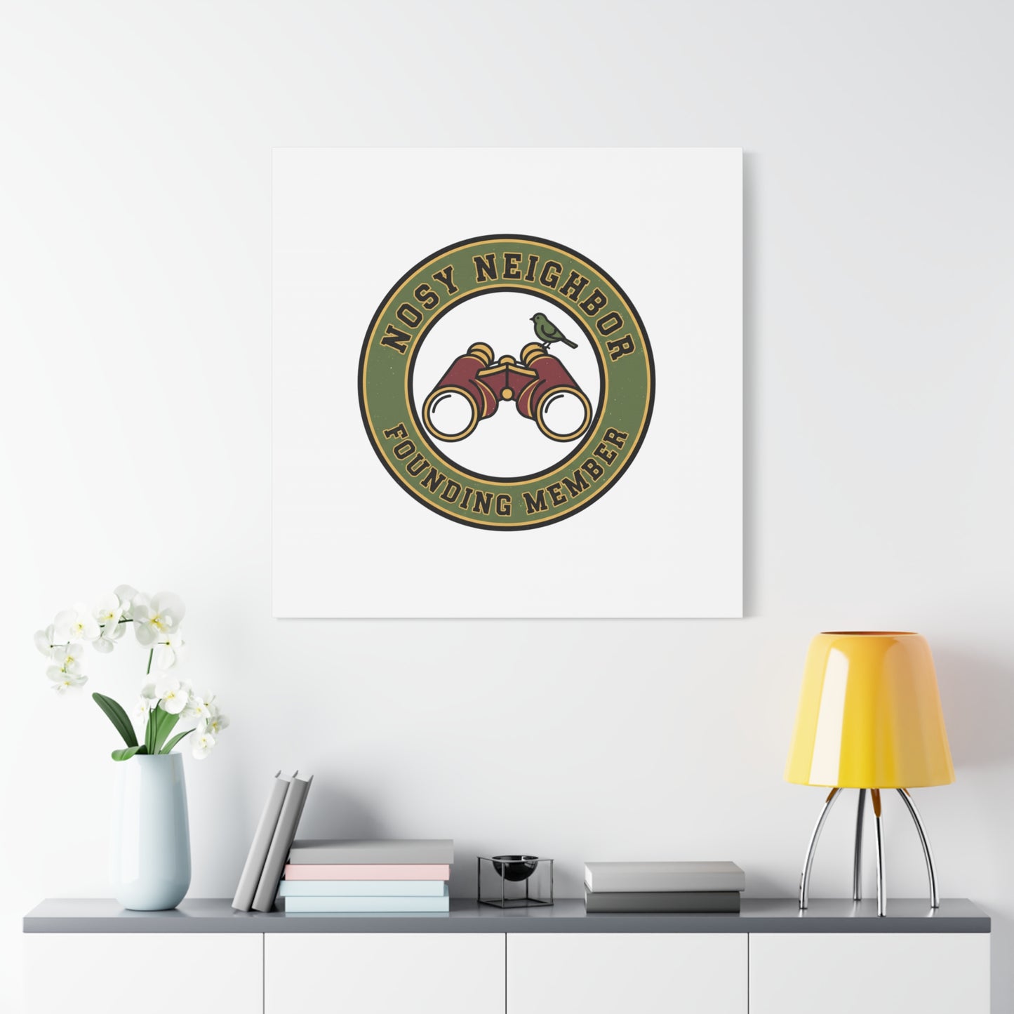 Nosy Neighbor Binoculars Logo Canvas — Retro Birding Art | Grandpa Core Country Core | Flipped Stitch
