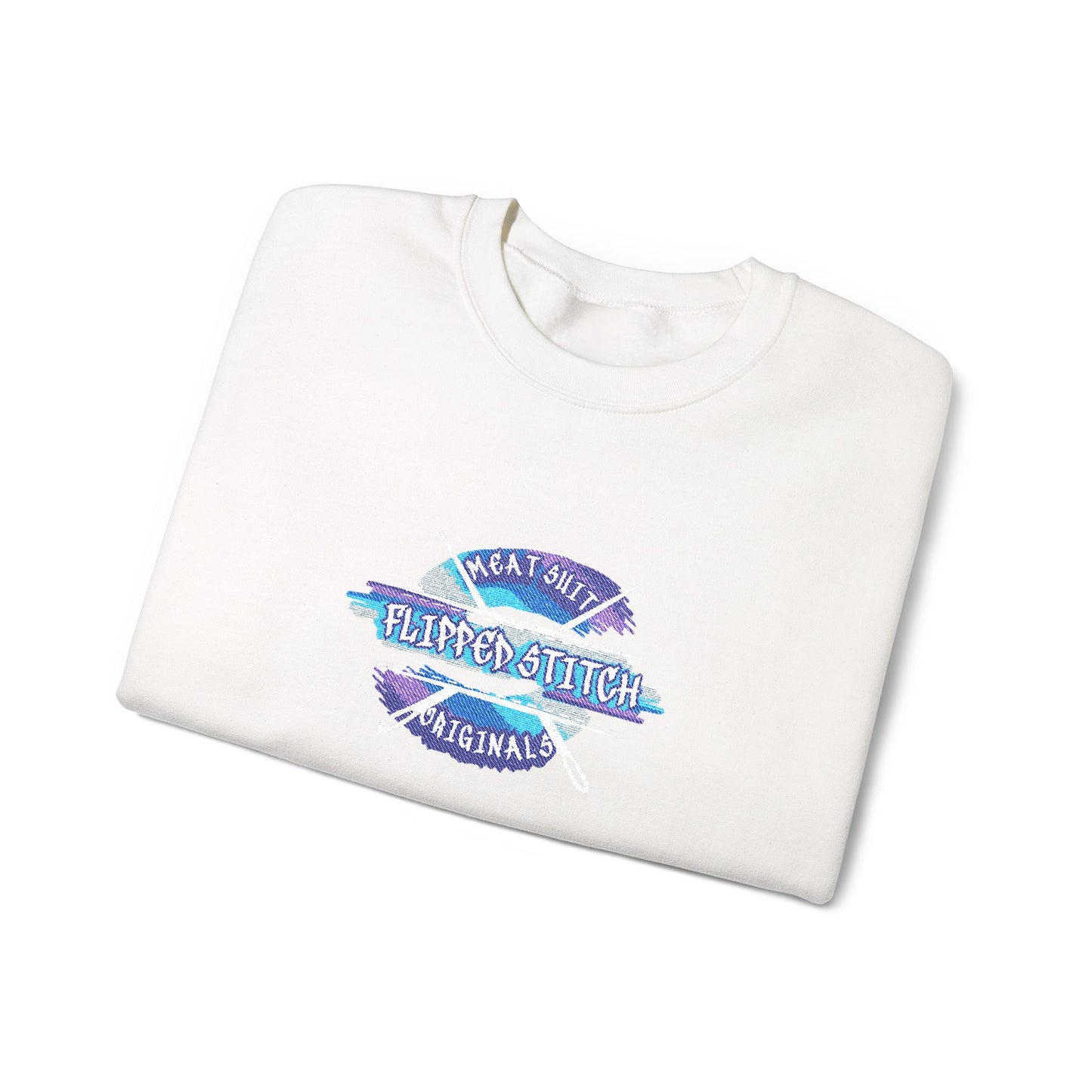 Blue Holographic Kiss Logo Crewneck Sweatshirt — Unisex Aesthetic Streetwear | Flipped Stitch