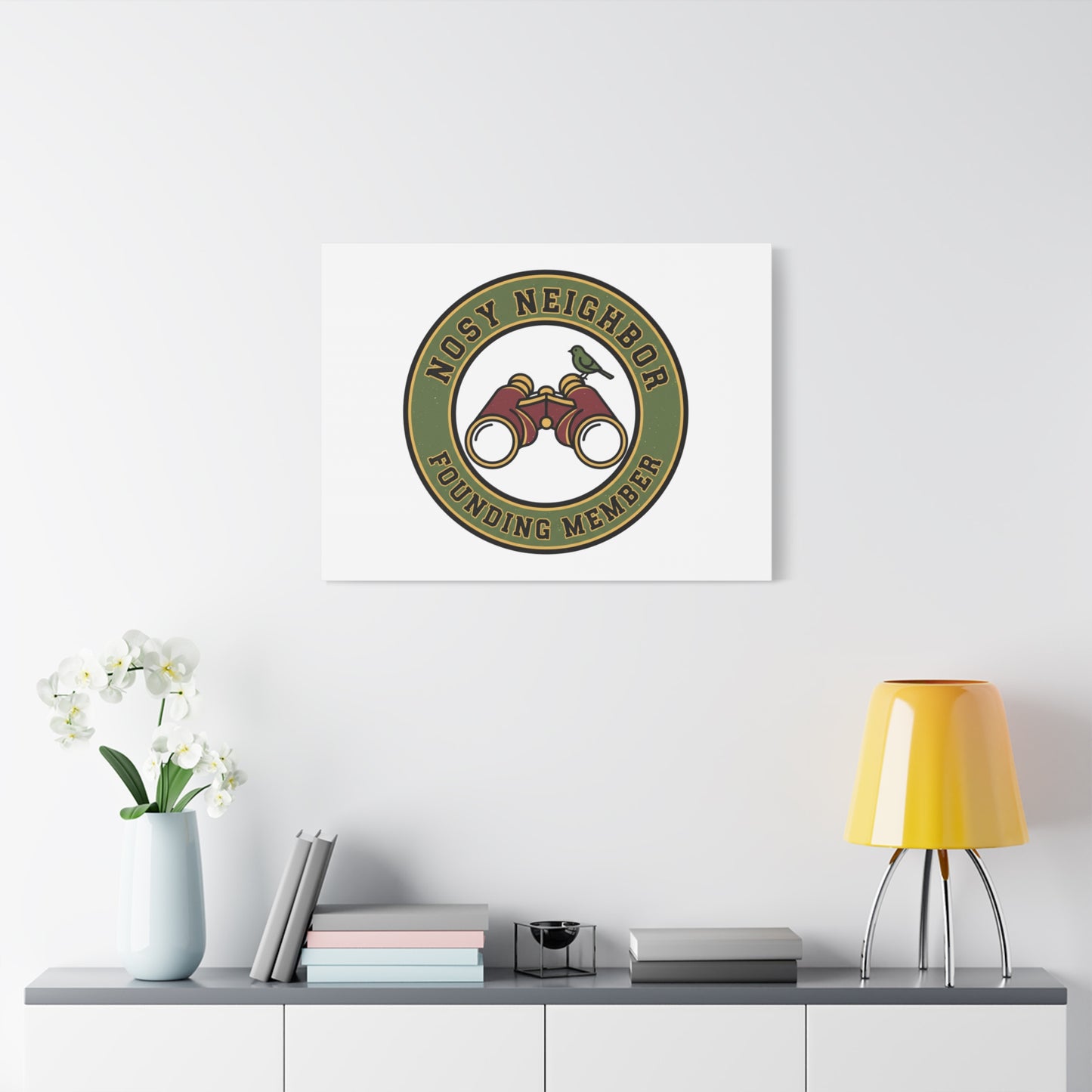 Nosy Neighbor Binoculars Logo Canvas — Retro Birding Art | Grandpa Core Country Core | Flipped Stitch