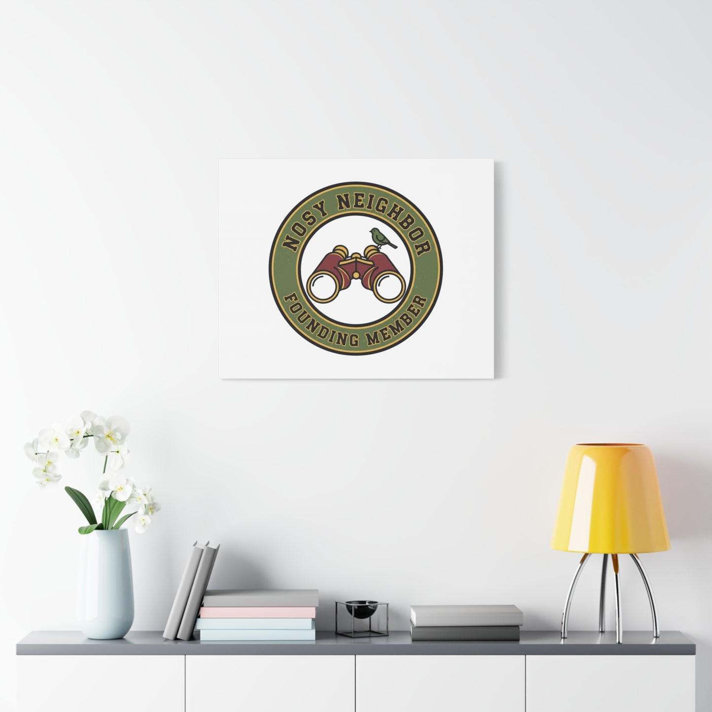 Nosy Neighbor Binoculars Logo Canvas — Retro Birding Art | Grandpa Core Country Core | Flipped Stitch