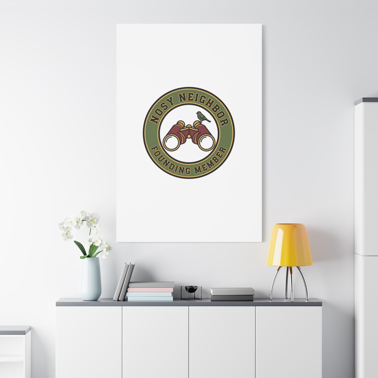 Nosy Neighbor Binoculars Logo Canvas — Retro Birding Art | Grandpa Core Country Core | Flipped Stitch